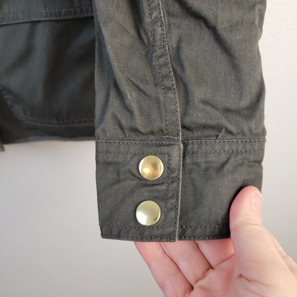 J Crew Downtown Field Jacket Women's XS Army Green Gold Zip Snap Chore Safari - Picture 11 of 13